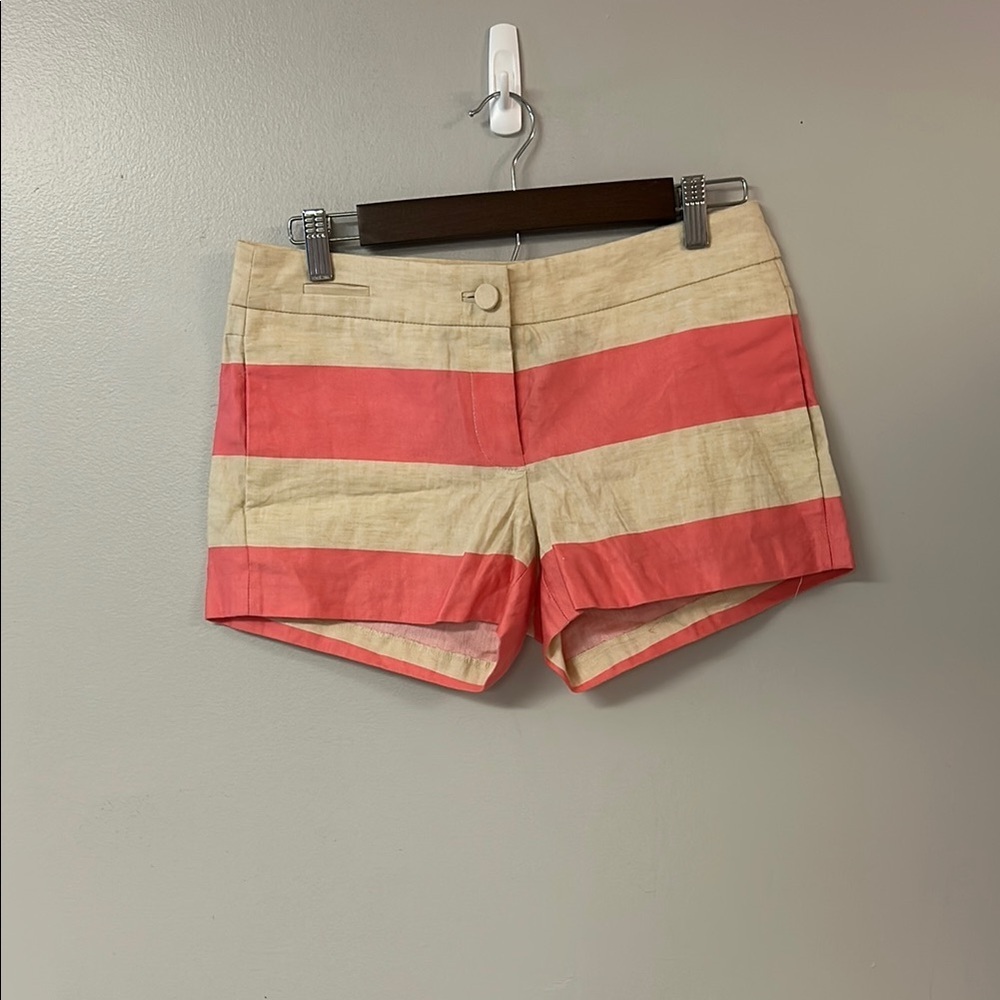 Pink and Tan Bermuda Shorts with Striped Pattern